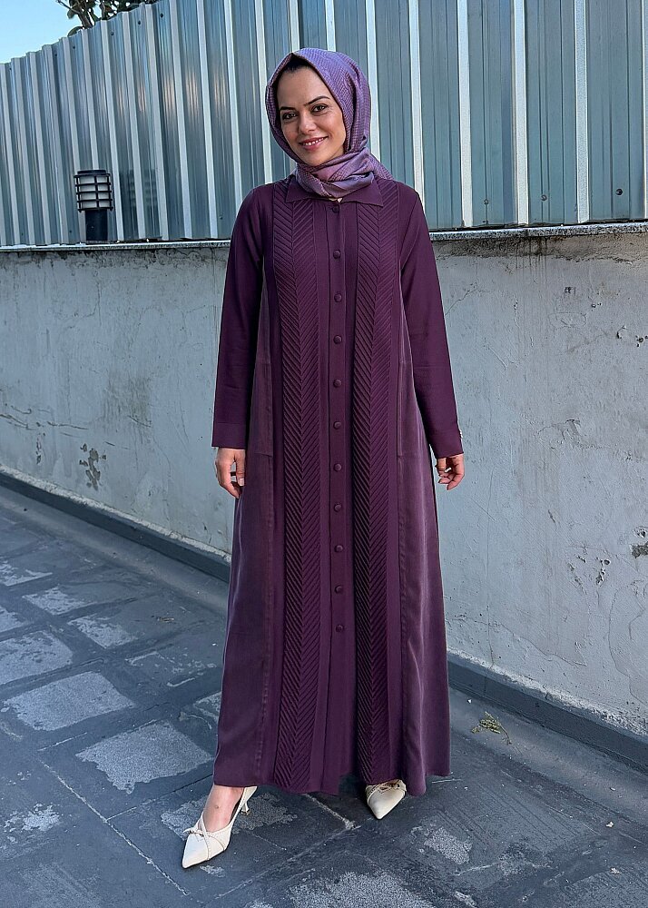 Miss Dalida Balıksırtı Desenli Gömlek Yaka Triko Hırka Oubergine - 4