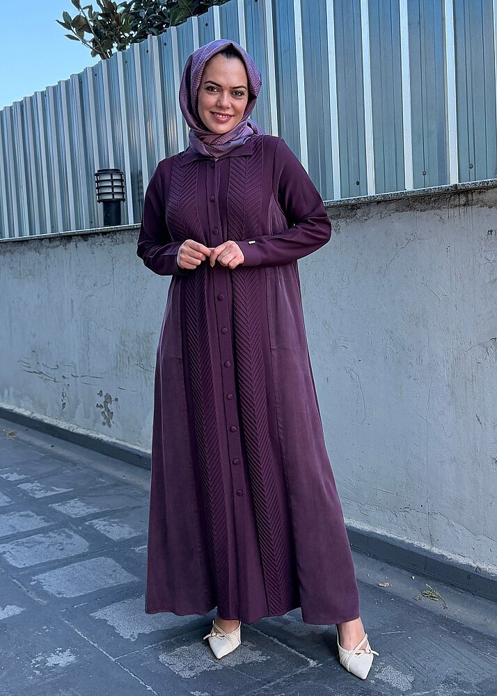 Miss Dalida Balıksırtı Desenli Gömlek Yaka Triko Hırka Oubergine - 5