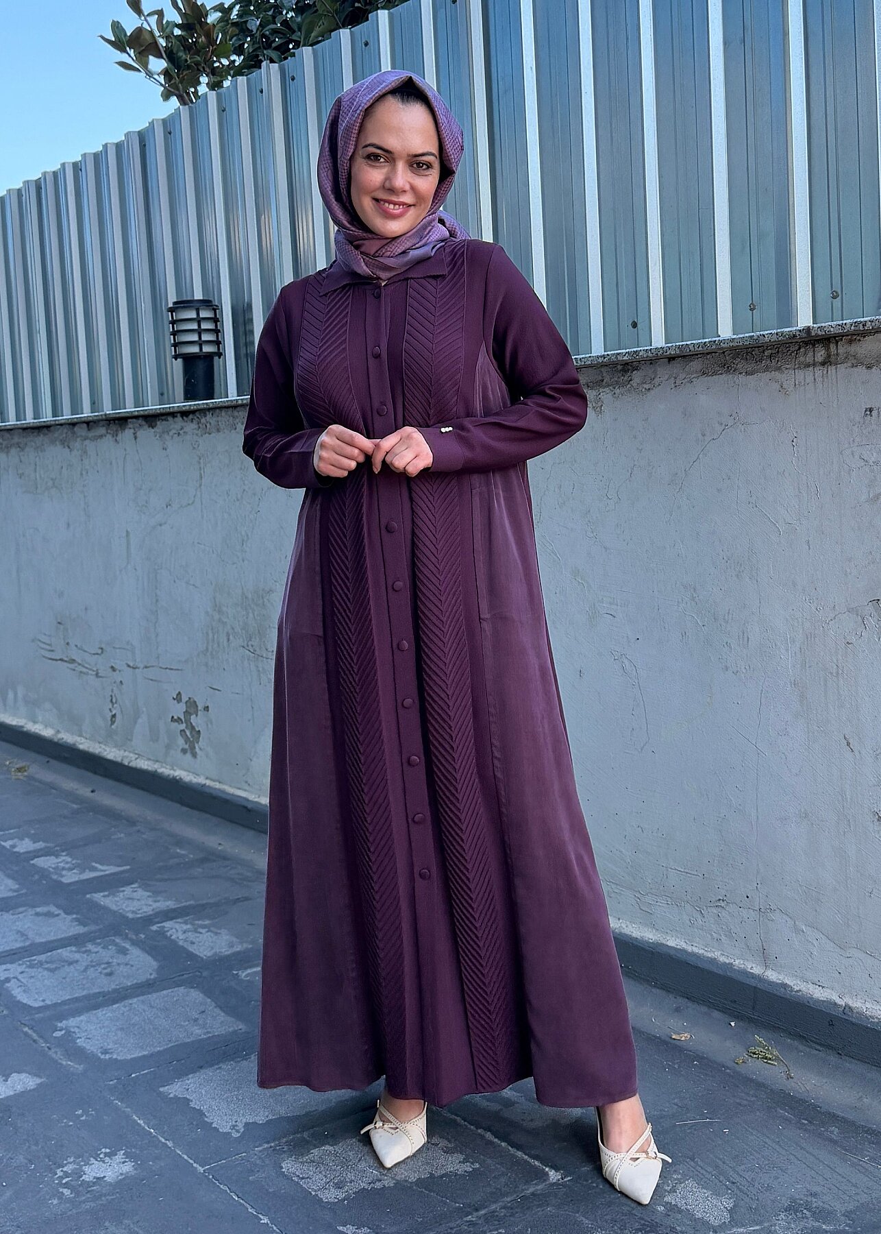 Miss Dalida Balıksırtı Desenli Gömlek Yaka Triko Hırka Oubergine - 5