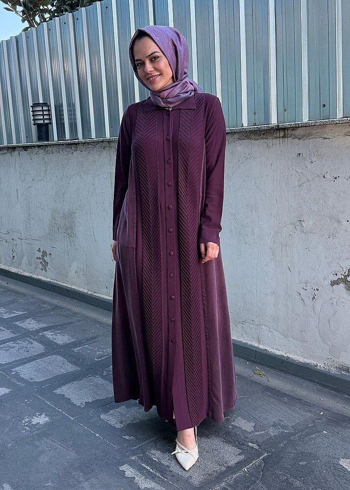 Miss Dalida Balıksırtı Desenli Gömlek Yaka Triko Hırka Oubergine - 6