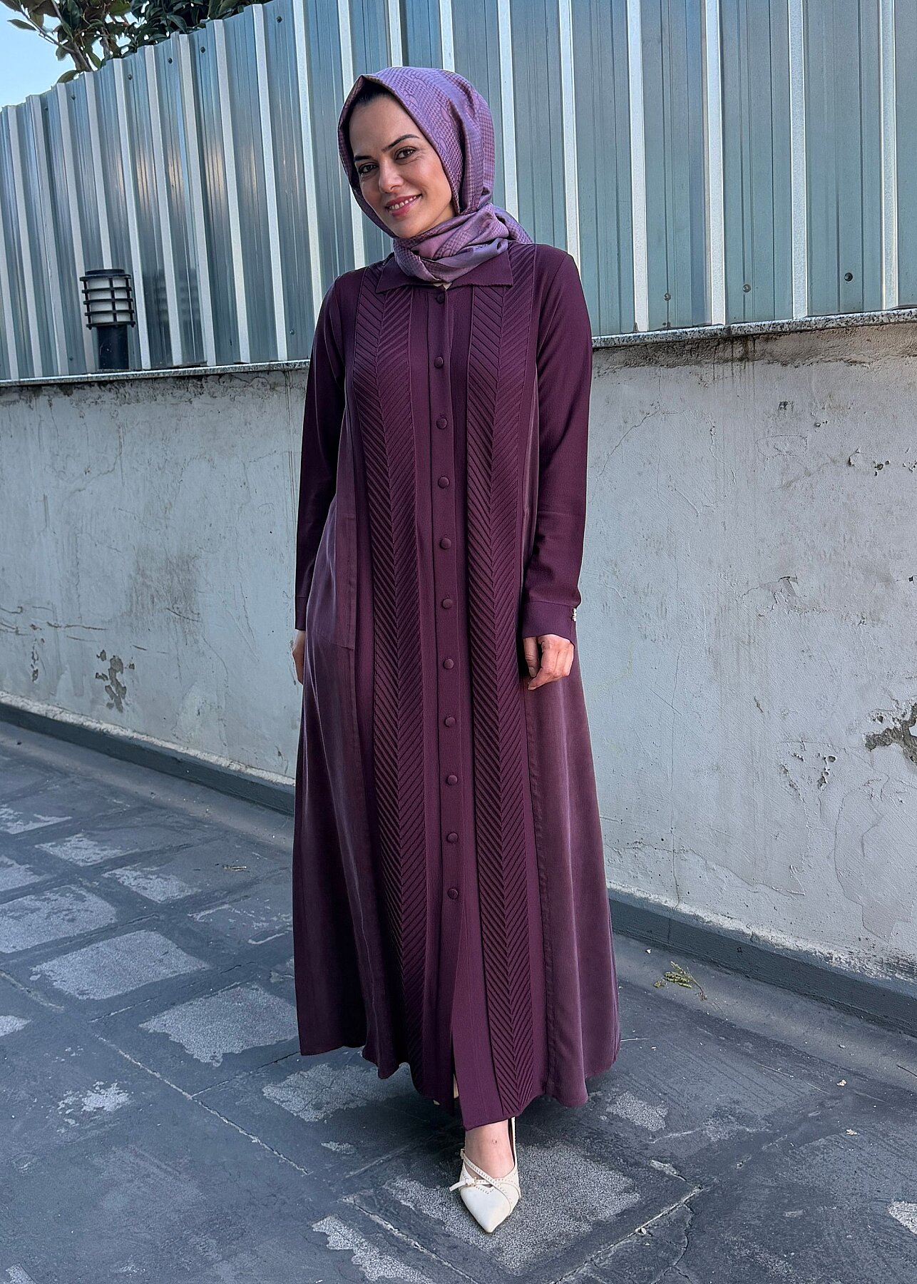 Miss Dalida Balıksırtı Desenli Gömlek Yaka Triko Hırka Oubergine - 6