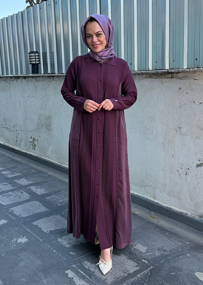 Miss Dalida Balıksırtı Desenli Gömlek Yaka Triko Hırka Oubergine