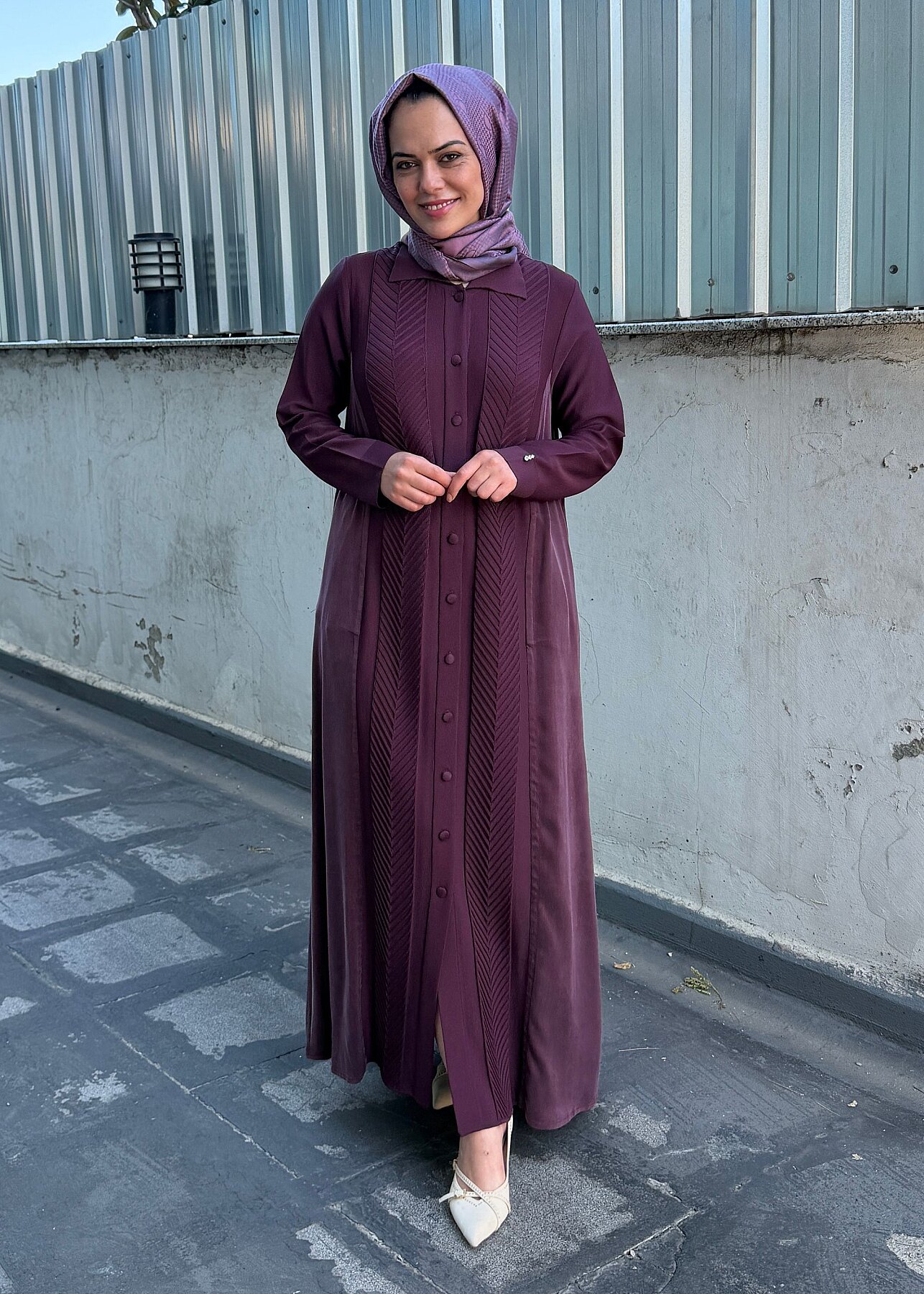 Miss Dalida Balıksırtı Desenli Gömlek Yaka Triko Hırka Oubergine - 1