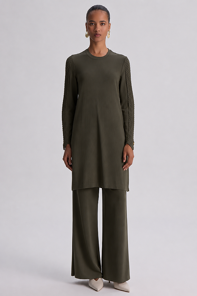 Miss Dalida Balıksırtı Detaylı Triko Tunik KHAKİ