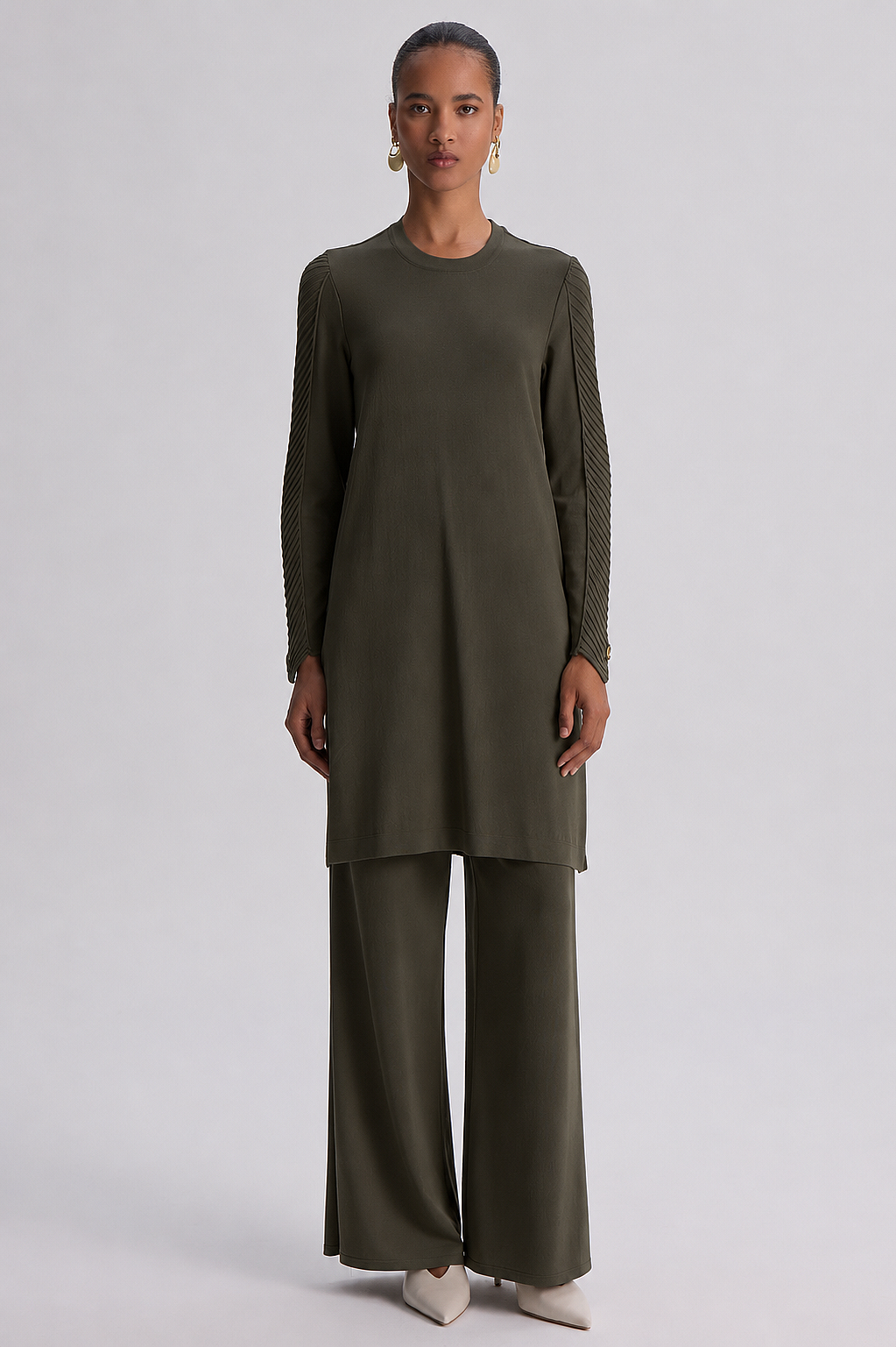 Miss Dalida Balıksırtı Detaylı Triko Tunik KHAKİ - 1