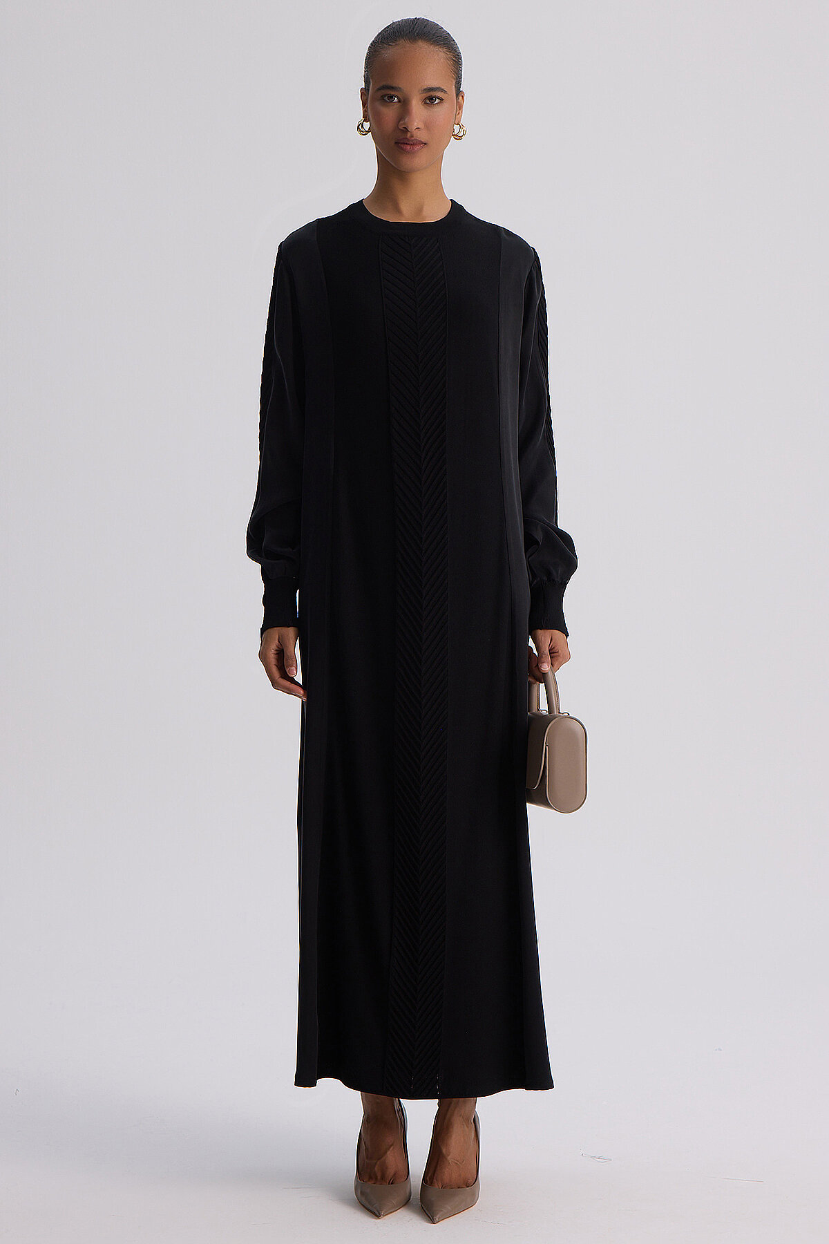 Miss Dalida Balıksırtı Detaylı Uzun Elbise BLACK - 1