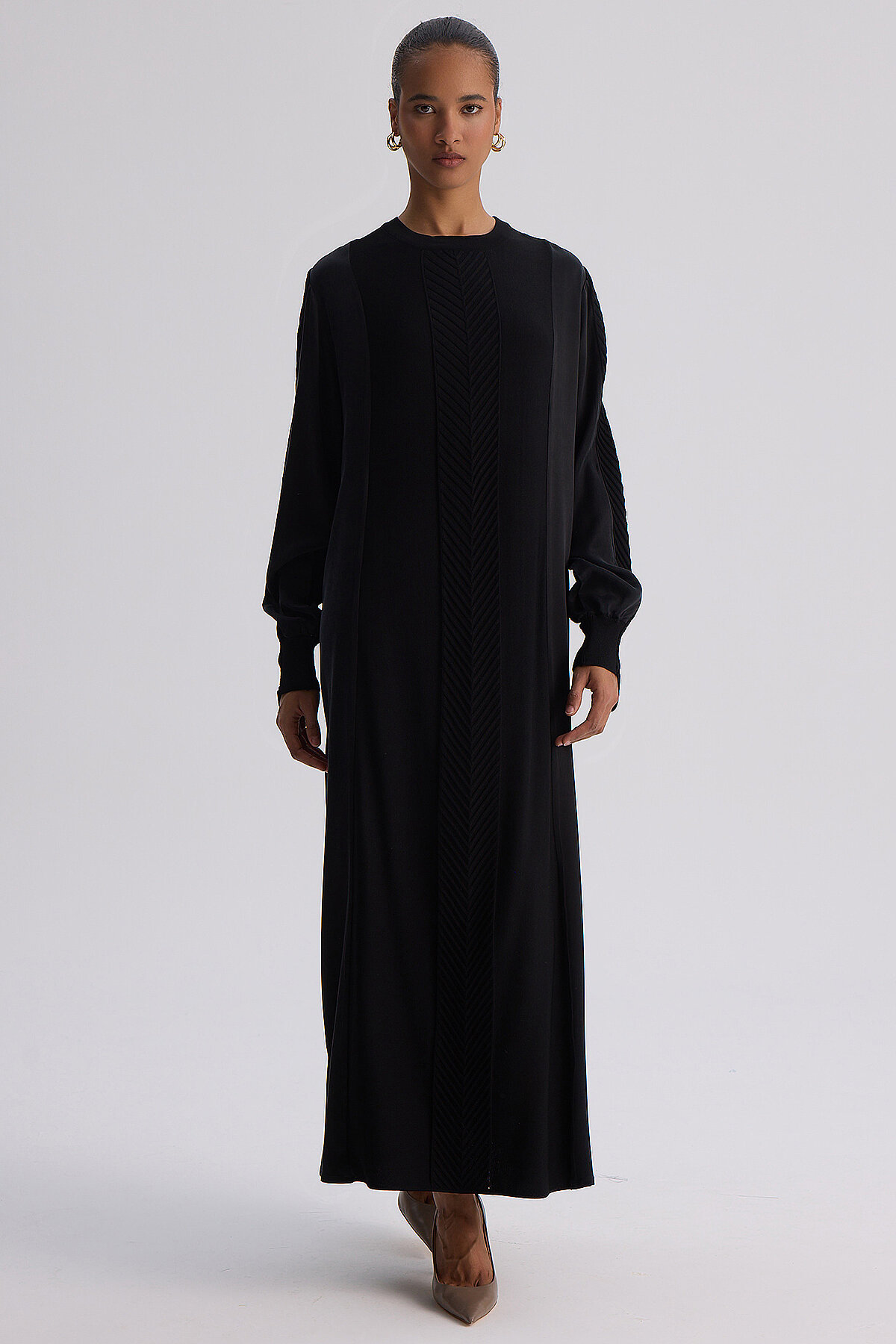 Miss Dalida Balıksırtı Detaylı Uzun Elbise BLACK - 3