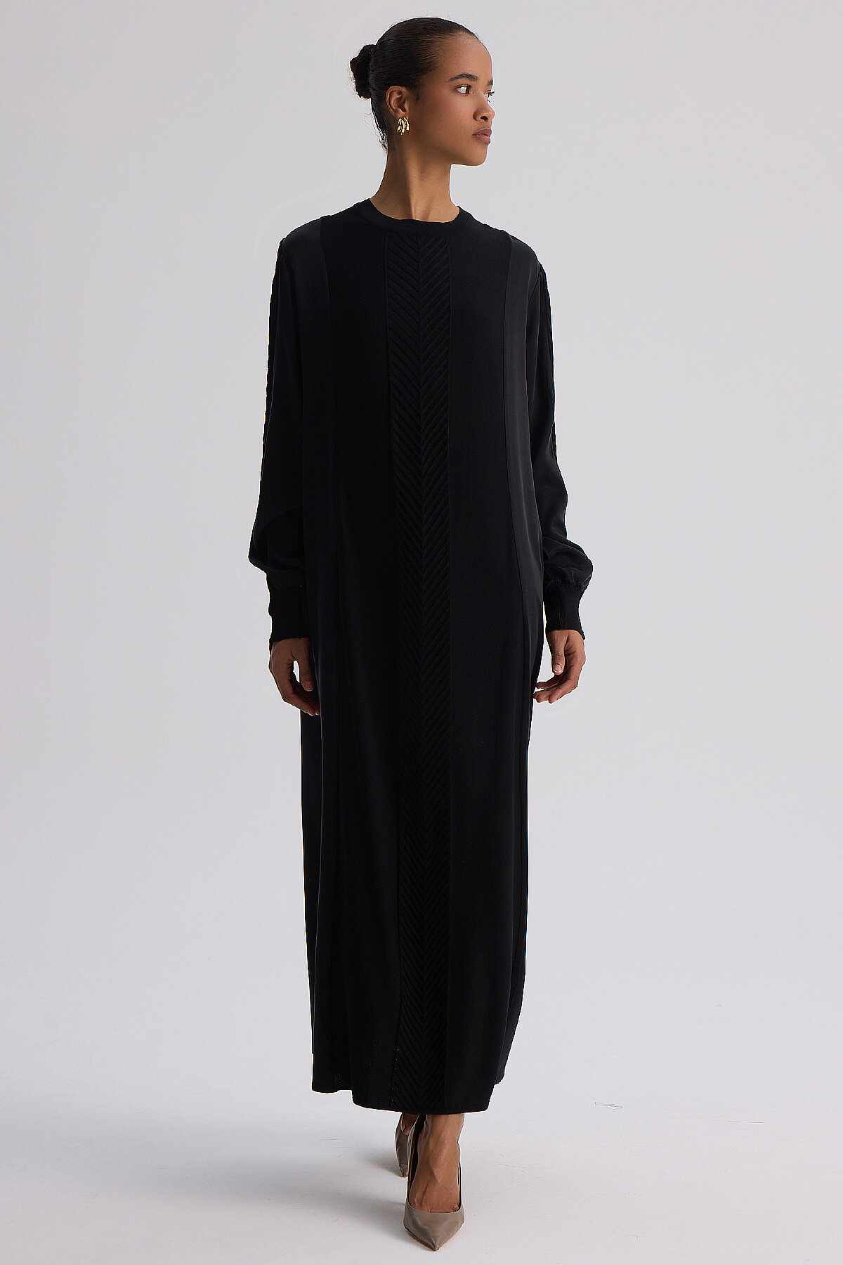 Miss Dalida Balıksırtı Detaylı Uzun Elbise BLACK - 4