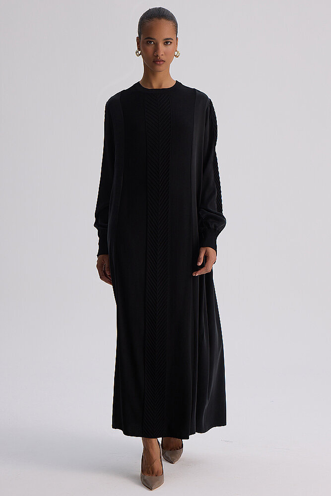 Miss Dalida Balıksırtı Detaylı Uzun Elbise BLACK - 5