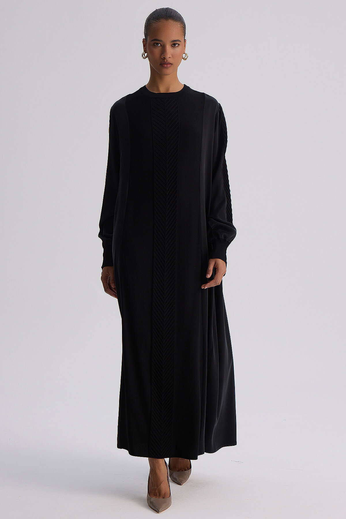 Miss Dalida Balıksırtı Detaylı Uzun Elbise BLACK - 5