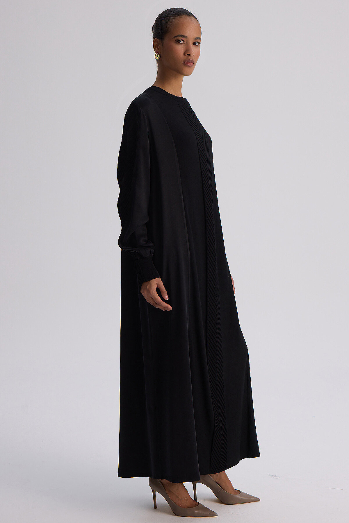 Miss Dalida Balıksırtı Detaylı Uzun Elbise BLACK - 7