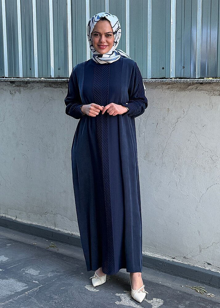 Miss Dalida Balıksırtı Detaylı Uzun Elbise Navy