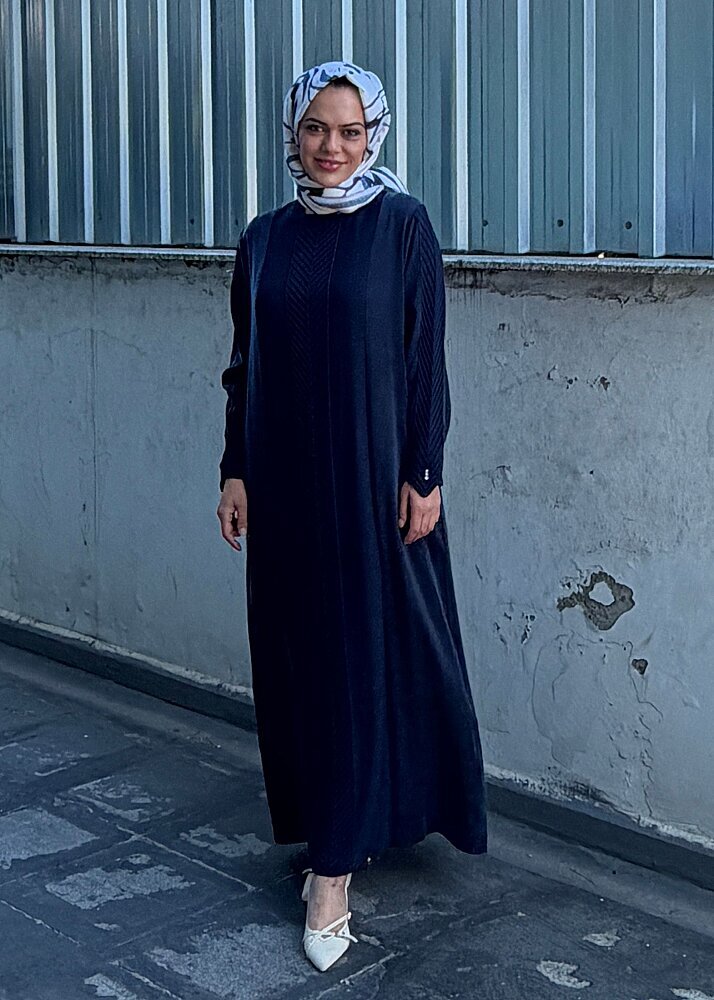 Miss Dalida Balıksırtı Detaylı Uzun Elbise Navy - 2