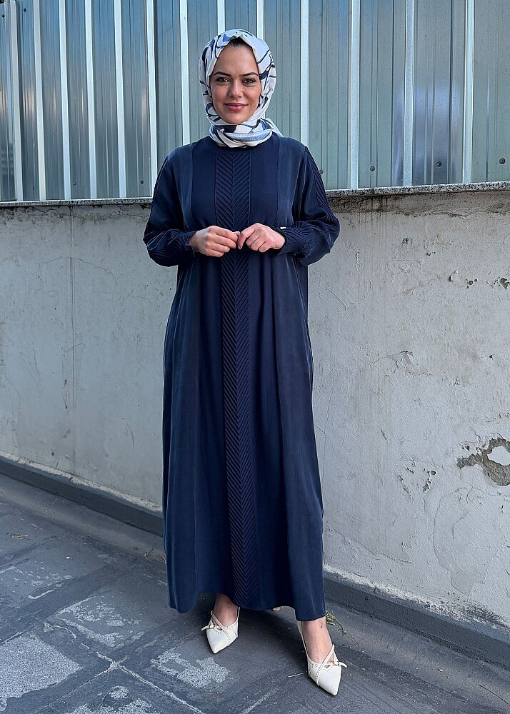 Miss Dalida Balıksırtı Detaylı Uzun Elbise Navy - 4