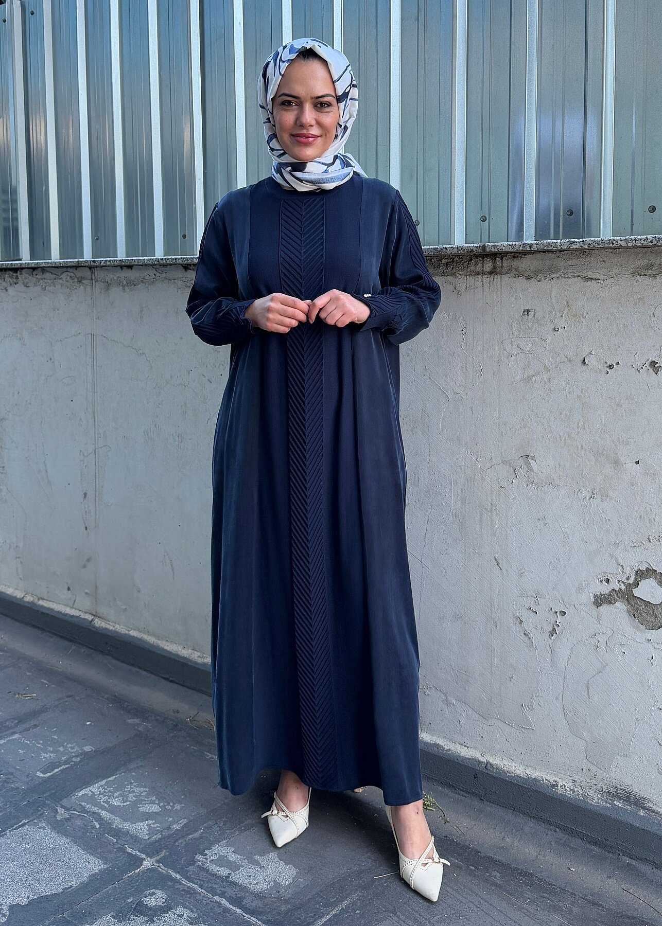 Miss Dalida Balıksırtı Detaylı Uzun Elbise Navy - 4