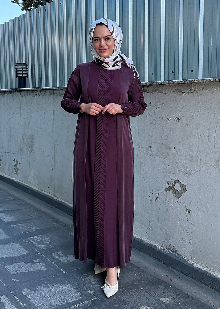 Miss Dalida Balıksırtı Detaylı Uzun Elbise Oubergine