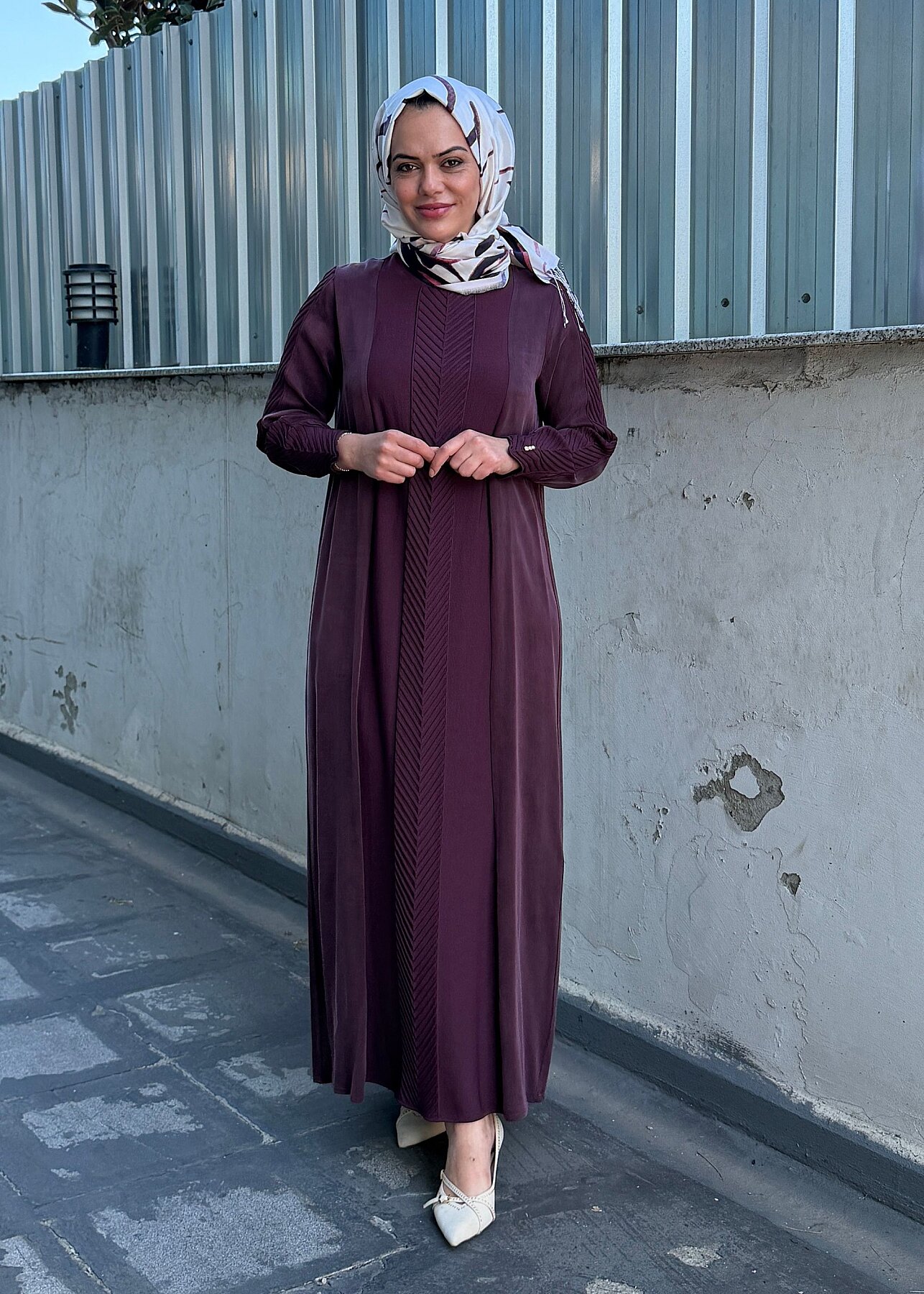 Miss Dalida Balıksırtı Detaylı Uzun Elbise Oubergine - 1