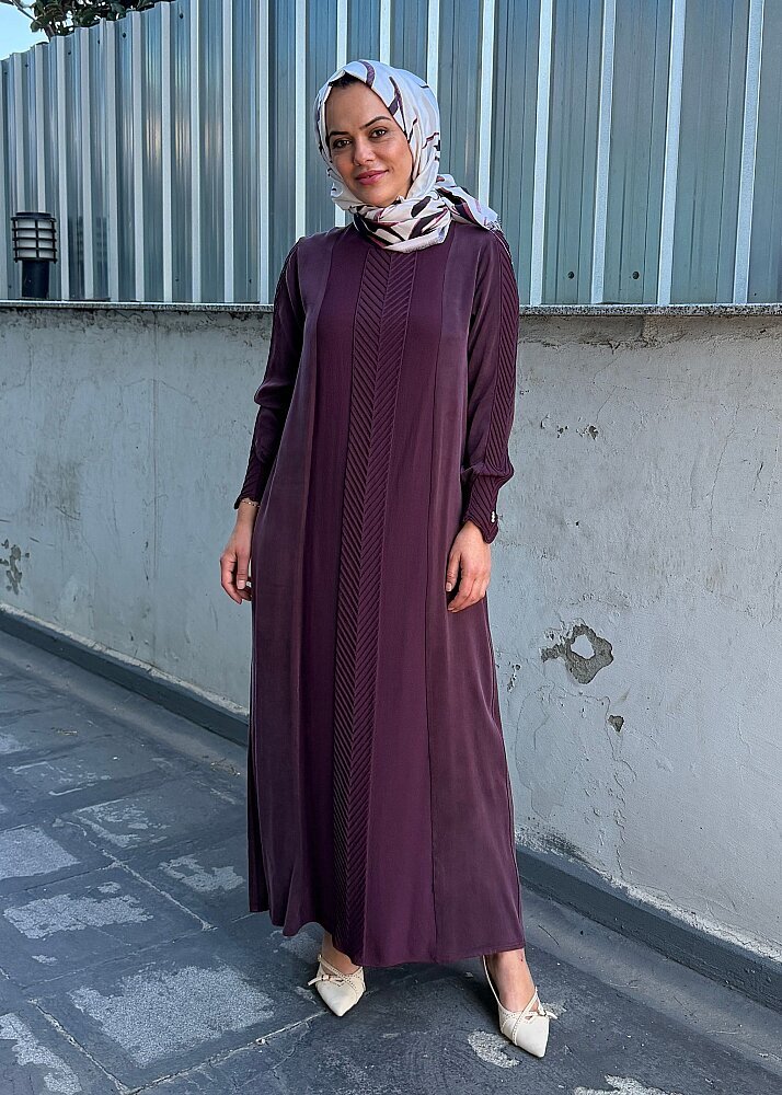 Miss Dalida Balıksırtı Detaylı Uzun Elbise Oubergine - 2
