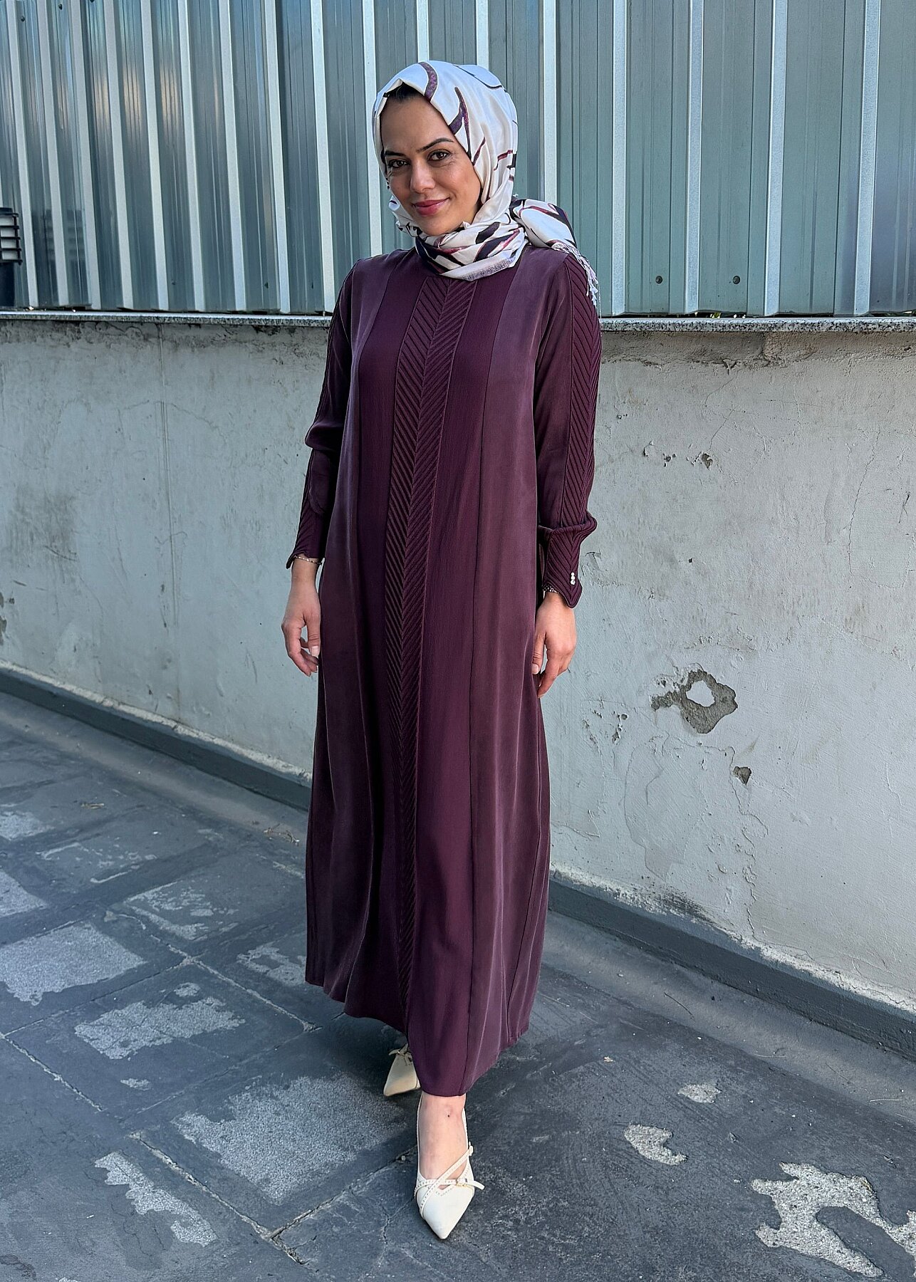 Miss Dalida Balıksırtı Detaylı Uzun Elbise Oubergine - 4