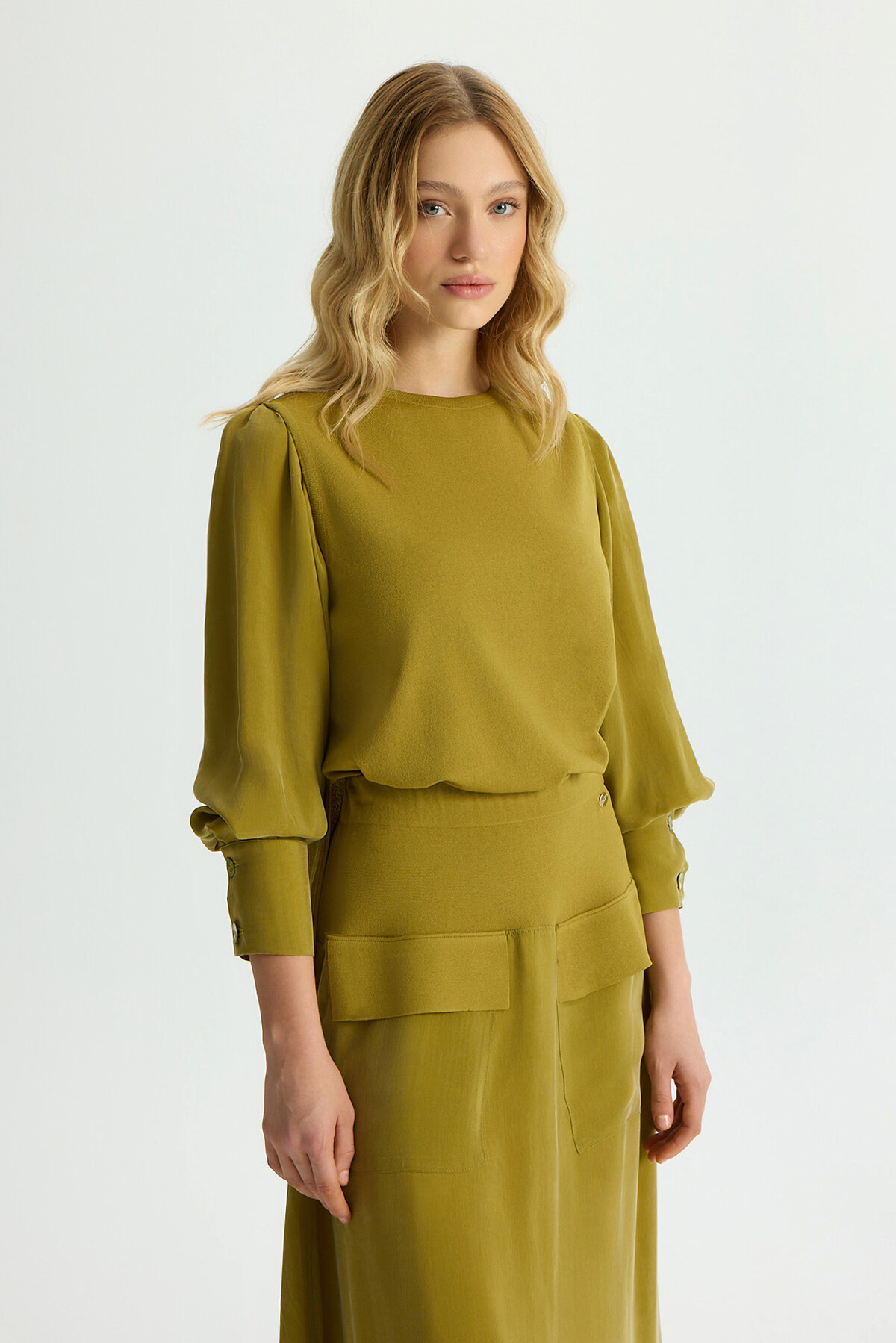 Miss Dalida Balon Cupro Kollu Triko Tunik Amber - 1