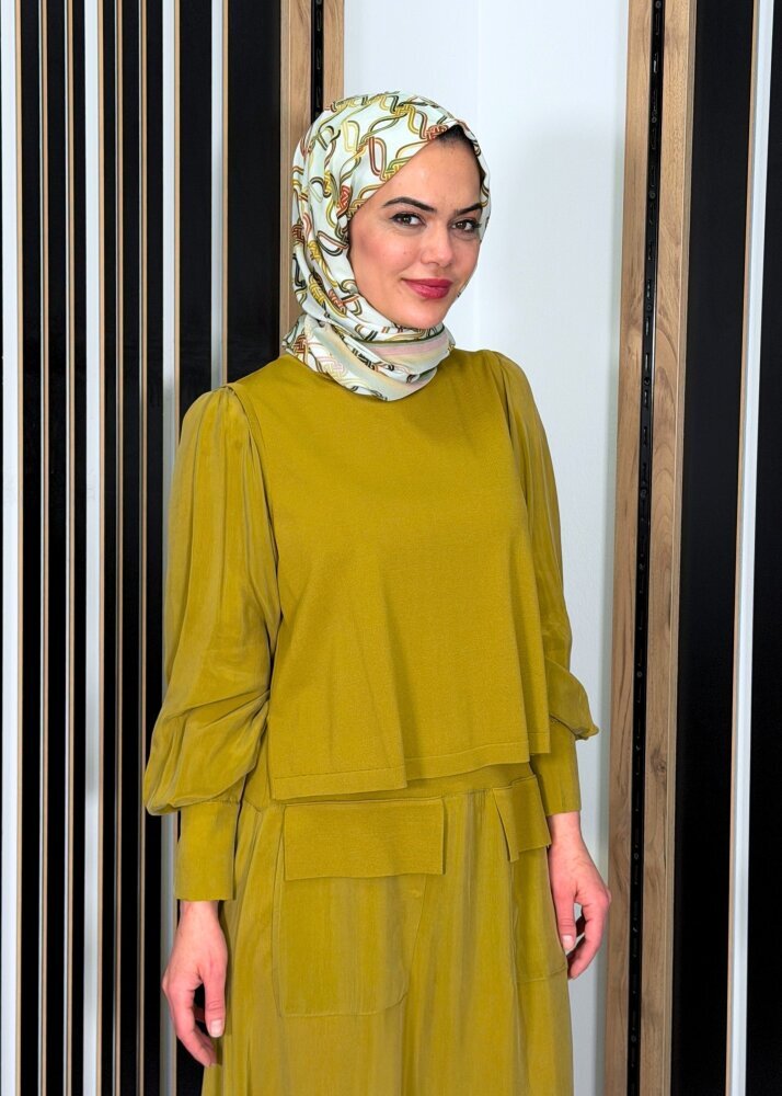 Miss Dalida Balon Cupro Kollu Triko Tunik Amber - 2