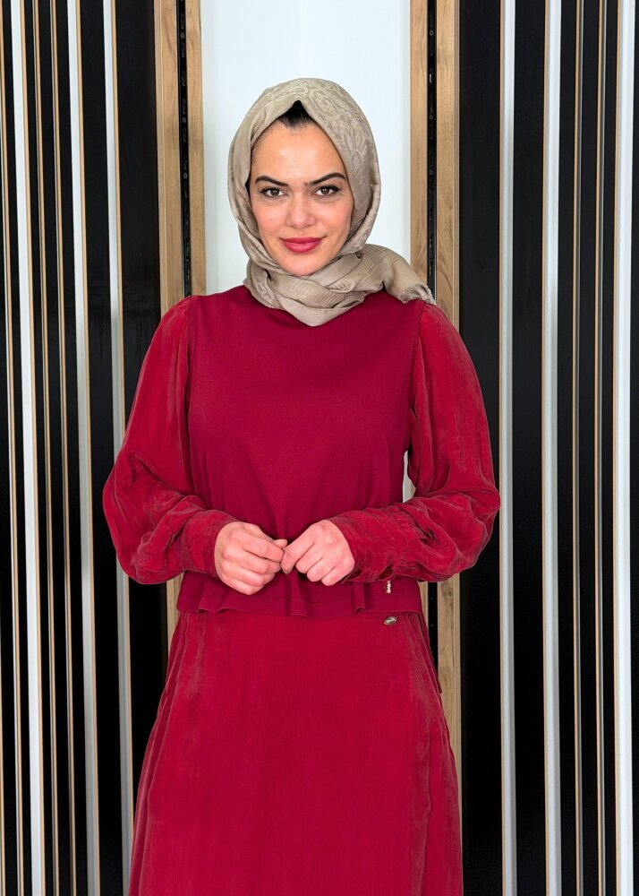 Miss Dalida Balon Cupro Kollu Triko Tunik Cherry