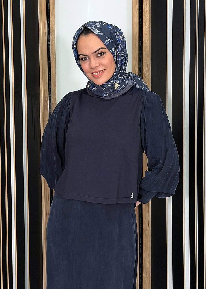 Miss Dalida Balon Cupro Kollu Triko Tunik Dark Navy