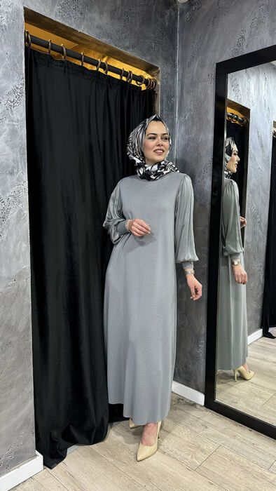 Miss Dalida Balon Kollu Uzun Elbise Viale/Grey - 1