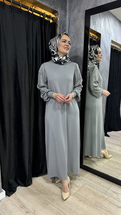 Miss Dalida Balon Kollu Uzun Elbise Viale/Grey - 5