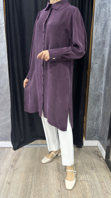 Miss Dalida Bebe Yaka Balon Kollu Cupro Tunik Oubergine - 6