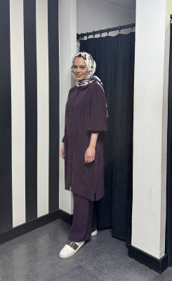 Miss Dalida Bebe Yaka Balon Kollu Cupro Tunik Oubergine - 10