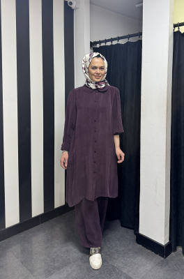 Miss Dalida Bebe Yaka Balon Kollu Cupro Tunik Oubergine - 1