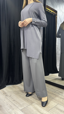 Miss Dalida Bekletme Detaylı Asimetrik Kesim Triko Tunik ANTRASİT - 3