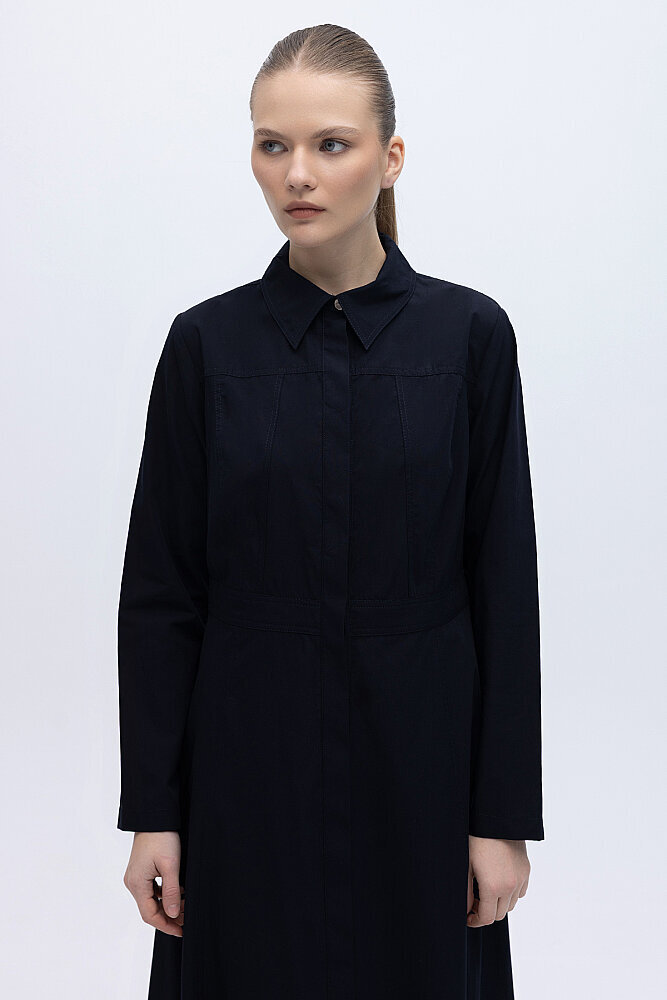 Miss Dalida Belden Oturtmalı Uzun Kollu Poplin Elbise BLACK - 2