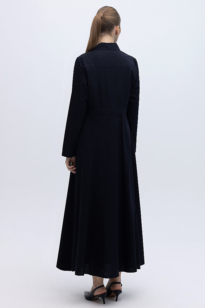 Miss Dalida Belden Oturtmalı Uzun Kollu Poplin Elbise BLACK - 4