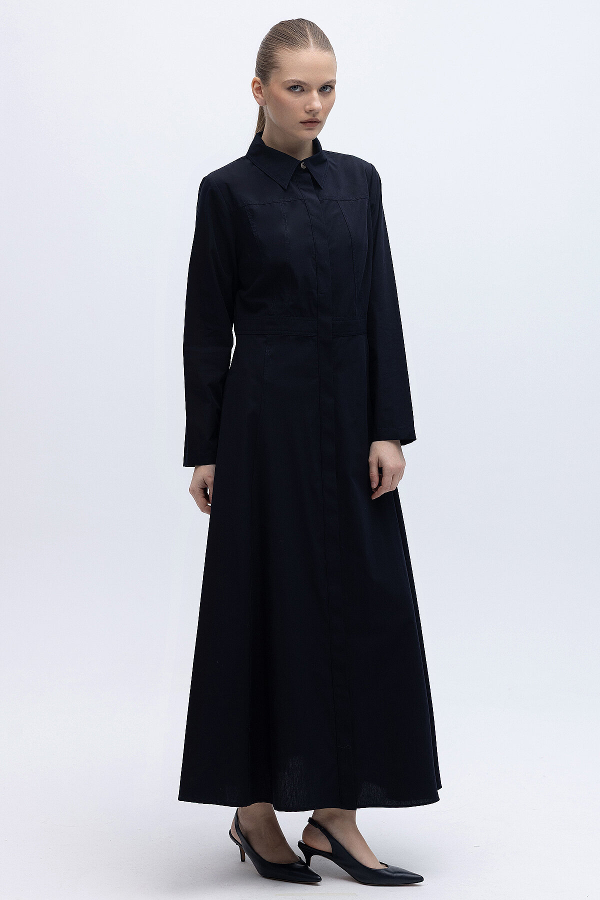 Miss Dalida Belden Oturtmalı Uzun Kollu Poplin Elbise BLACK - 6