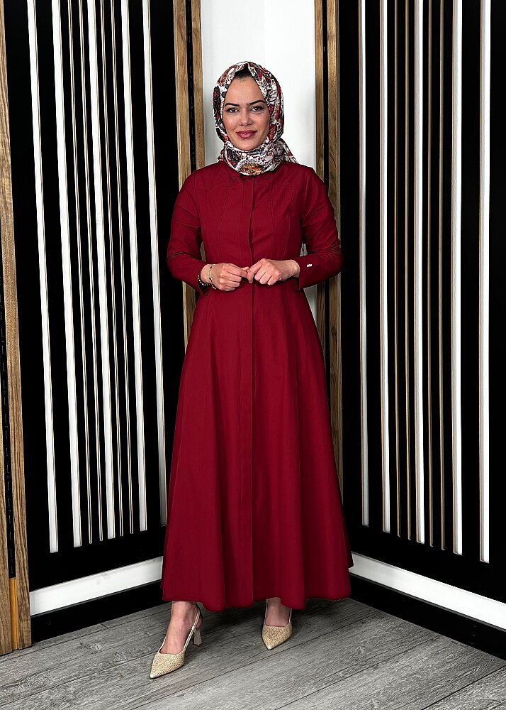 Miss Dalida Belden Oturtmalı Uzun Kollu Poplin Elbise Cherry - 6