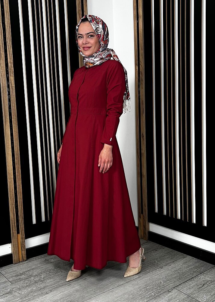 Miss Dalida Belden Oturtmalı Uzun Kollu Poplin Elbise Cherry - 4