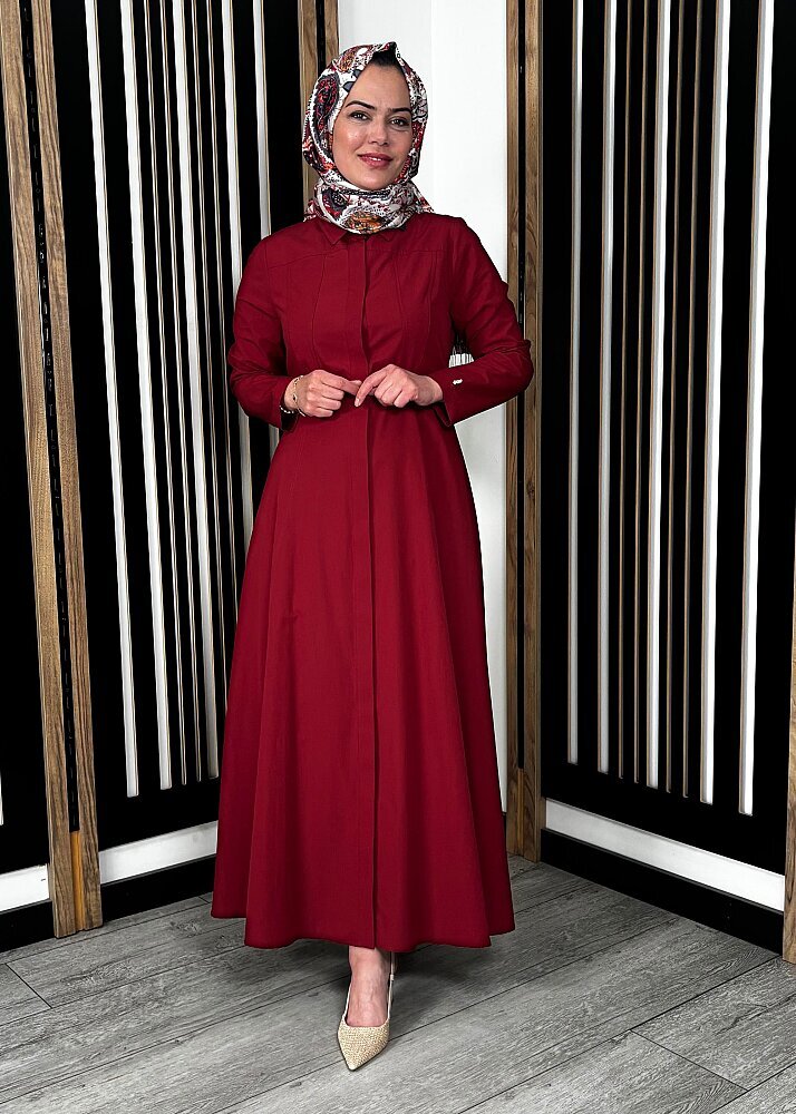 Miss Dalida Belden Oturtmalı Uzun Kollu Poplin Elbise Cherry - 2