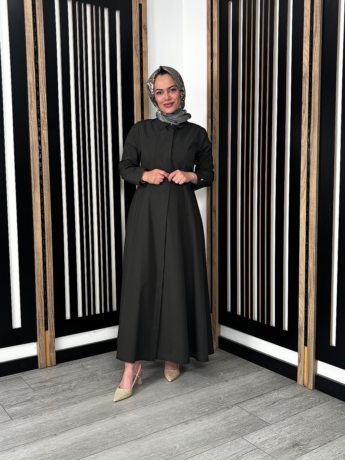 Miss Dalida Belden Oturtmalı Uzun Kollu Poplin Elbise KHAKİ - 2