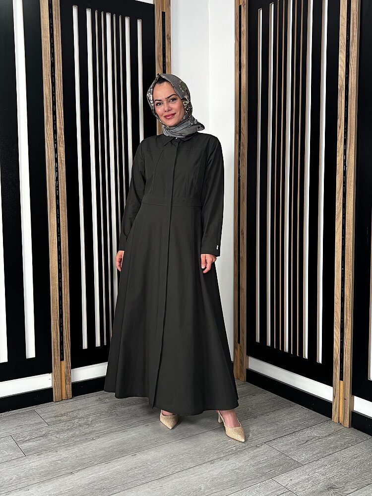 Miss Dalida Belden Oturtmalı Uzun Kollu Poplin Elbise KHAKİ - 3