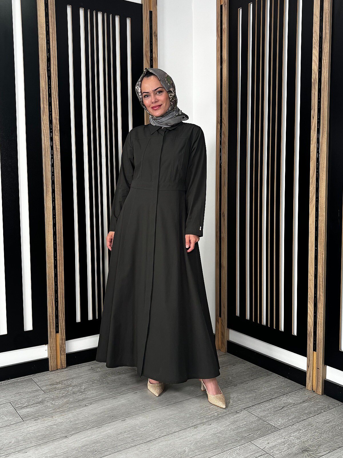Miss Dalida Belden Oturtmalı Uzun Kollu Poplin Elbise KHAKİ - 3
