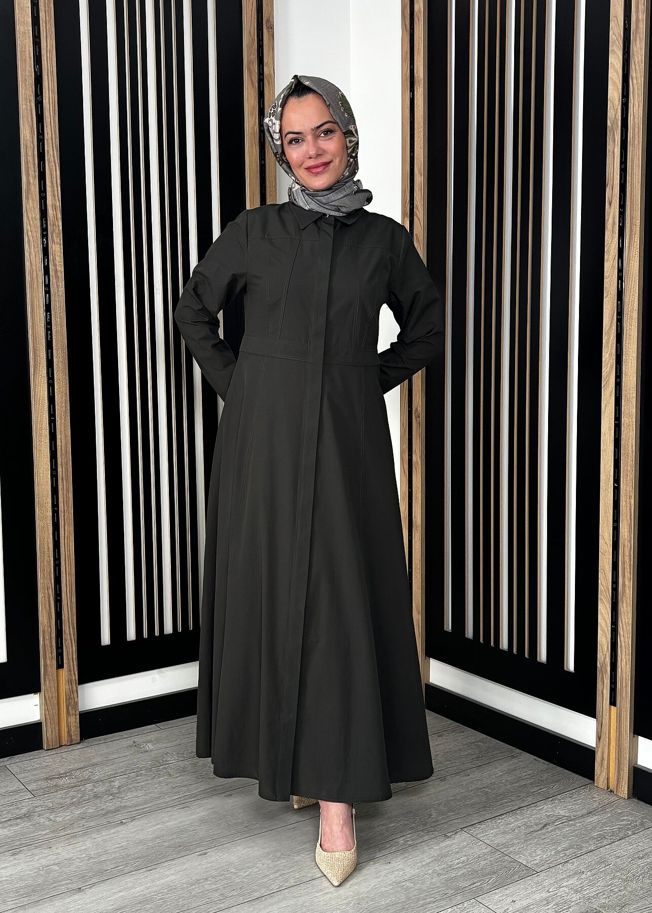 Miss Dalida Belden Oturtmalı Uzun Kollu Poplin Elbise KHAKİ - 2