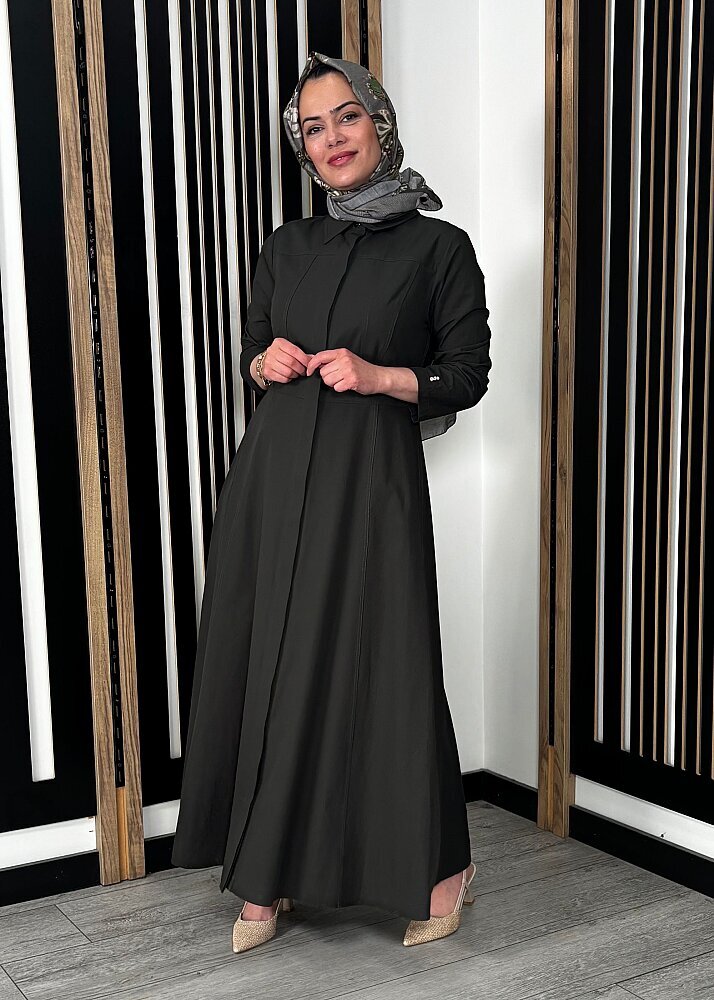 Miss Dalida Belden Oturtmalı Uzun Kollu Poplin Elbise KHAKİ - 6