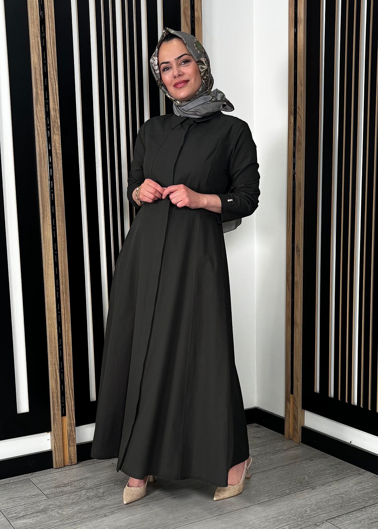 Miss Dalida Belden Oturtmalı Uzun Kollu Poplin Elbise KHAKİ - 6
