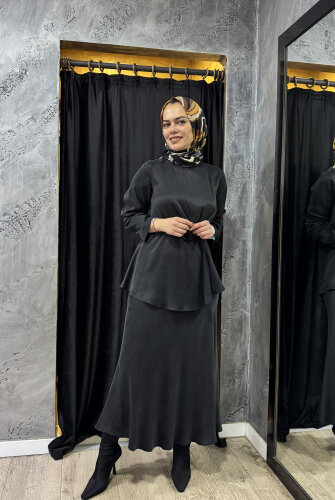 Miss Dalida Beli Büzgü Detaylı Cupra Tunik BLACK - 1