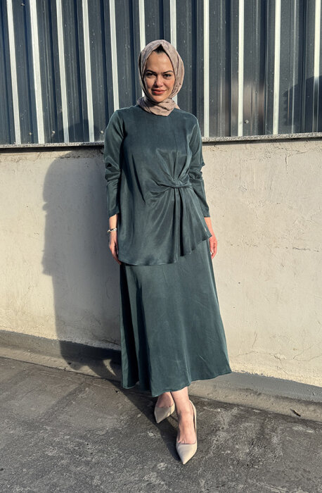 Miss Dalida Beli Büzgü Detaylı Cupra Tunik PETROL - 1