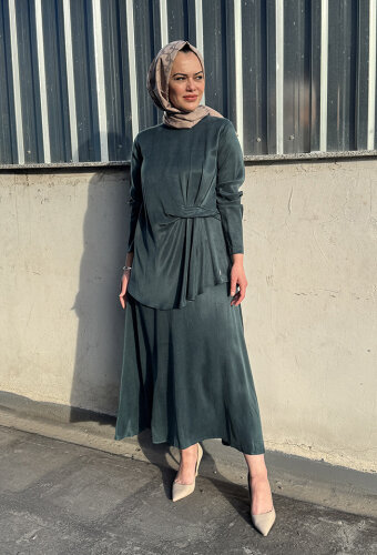 Miss Dalida Beli Büzgü Detaylı Cupra Tunik PETROL - 2