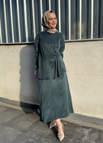 Miss Dalida Beli Büzgü Detaylı Cupra Tunik PETROL - 3