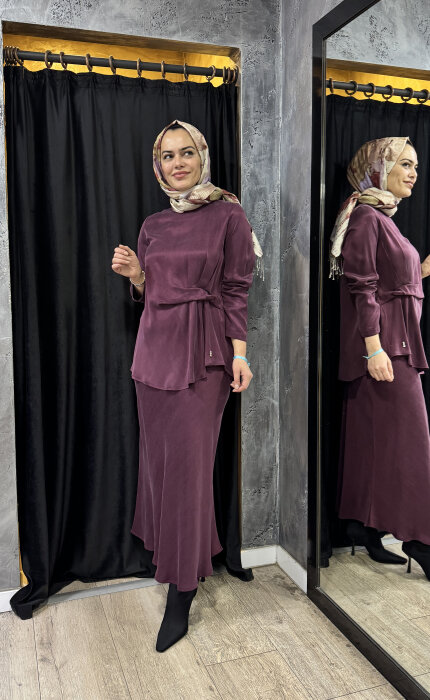 Miss Dalida Beli Büzgü Detaylı Cupra Tunik Plum - 1